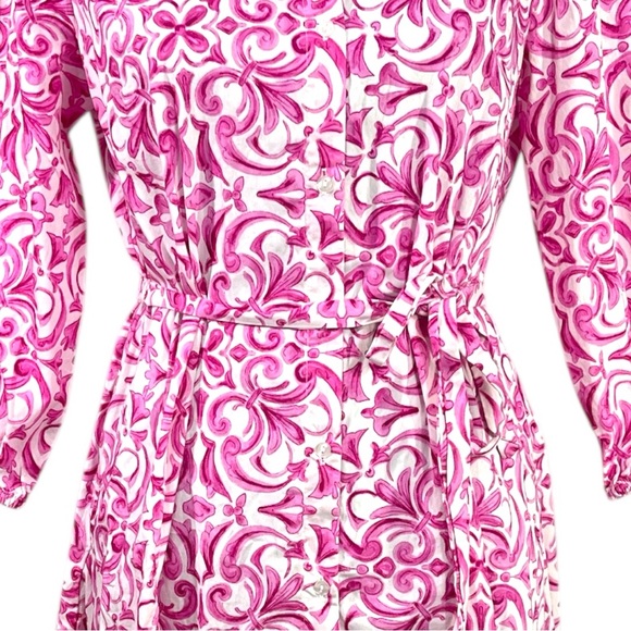 Cynthia Steffe White and Pink Paisley Print Button Front Dress with Belt Medium - Picture 2 of 6